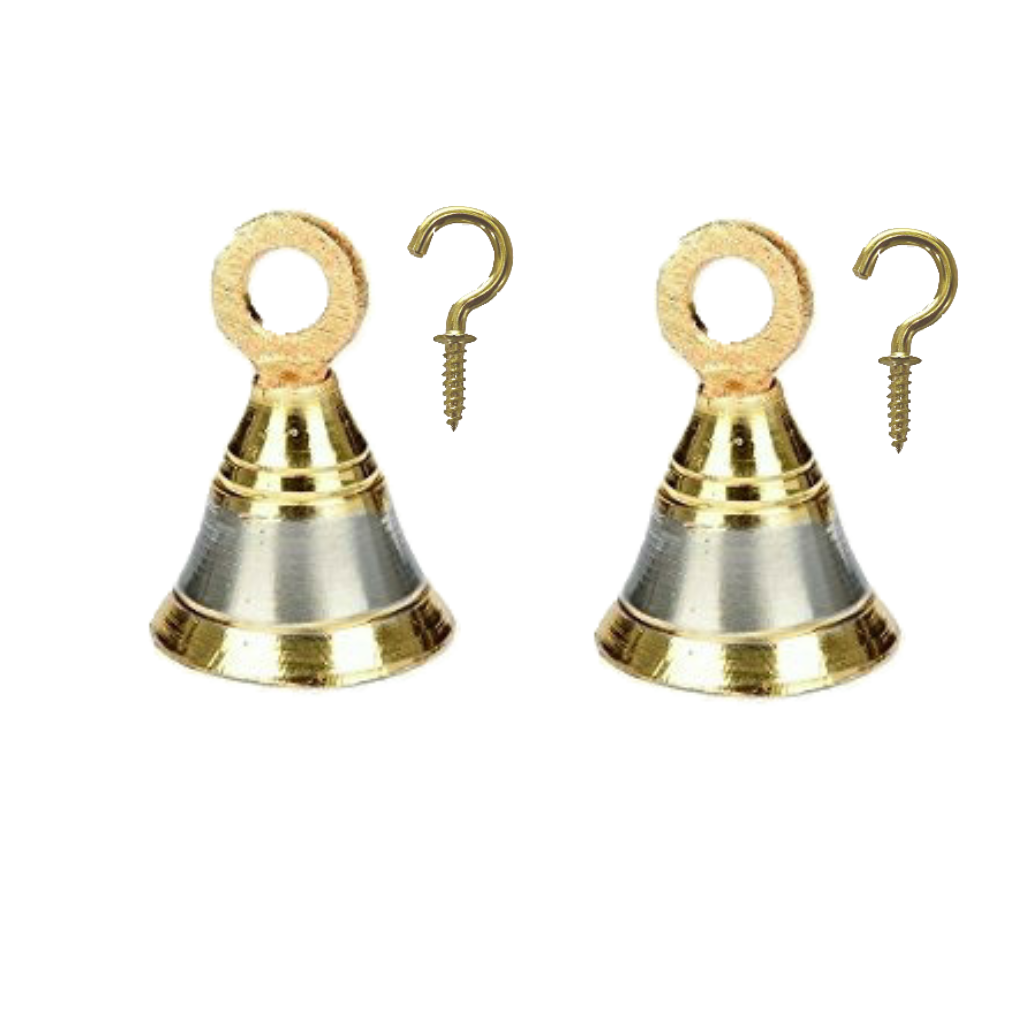 Silver Gold Finish Brass Bells 2 Inch for Pooja Room with J Hooks