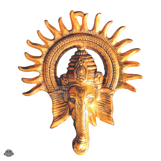 8 Inch Aluminium Kiran Ganesha Wall Hanging - Gold Antique Finish