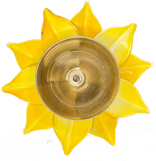 Yellow Brass Lotus Diya (3 Inch) - Traditional Pooja Lamp