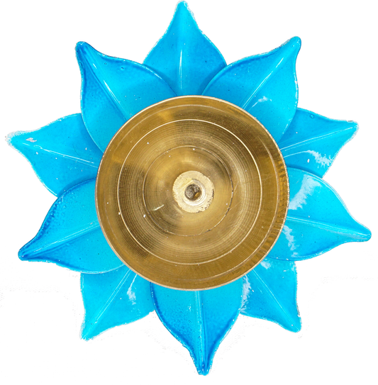 Blue Brass Lotus Diya (3 Inch) - Traditional Pooja Lamp