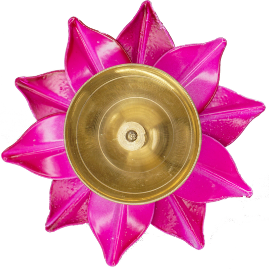 Pink Brass Lotus Diya (4 Inch) - Traditional Pooja Lamp