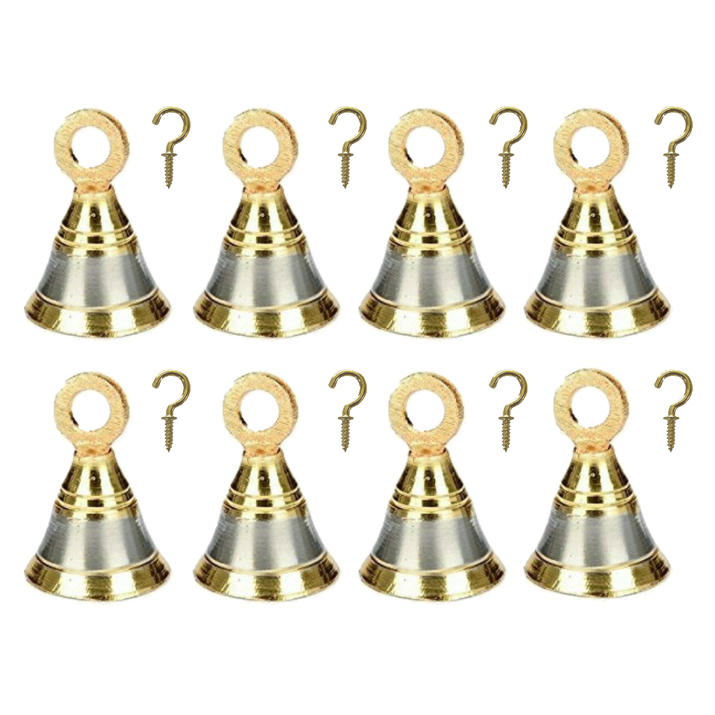 Silver Gold Finish Brass Bells 2 Inch for Pooja Room with J Hooks