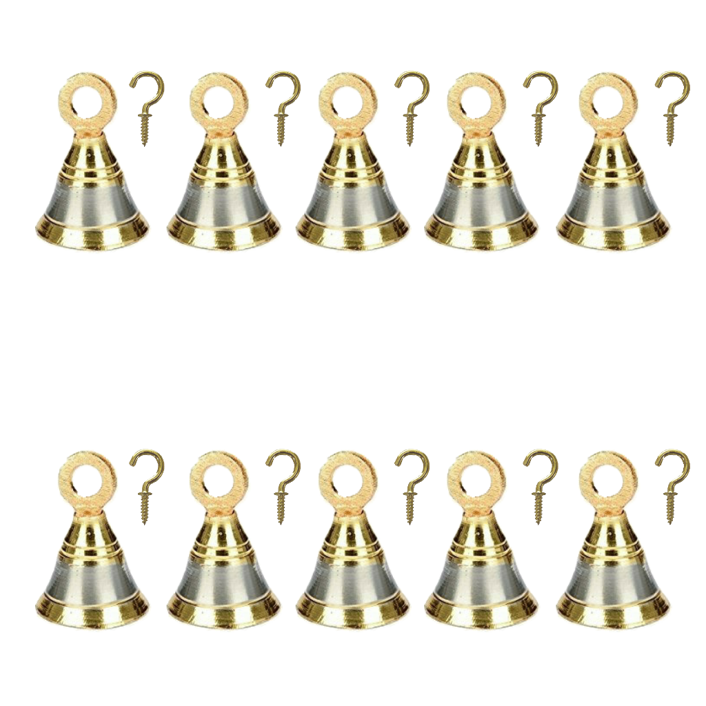 Silver Gold Finish Brass Bells 2 Inch for Pooja Room with J Hooks