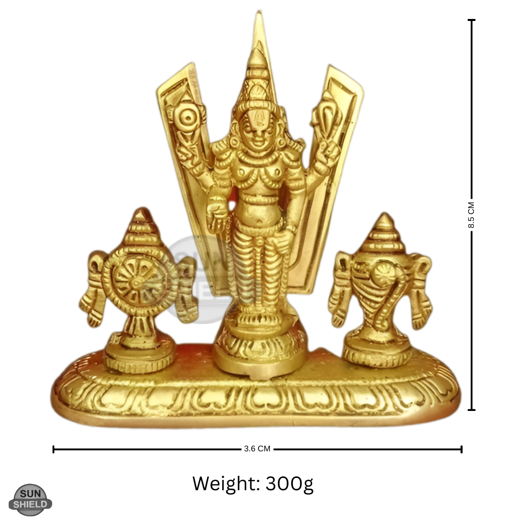 Brass Lord Venkateswara Tirupati Balaji Idol with Shankh Chakra Namam (8.5 cm)