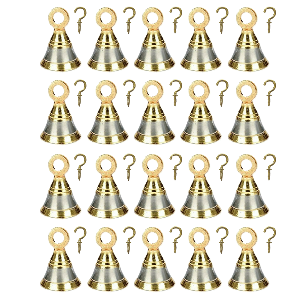 Silver Gold Finish Brass Bells 2 Inch for Pooja Room with J Hooks