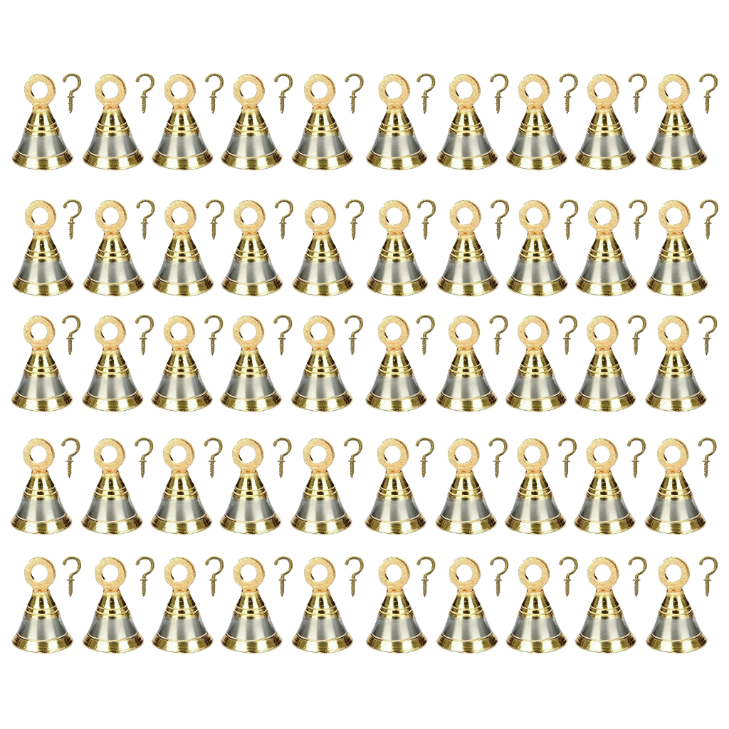 Silver Gold Finish Brass Bells 2 Inch for Pooja Room with J Hooks