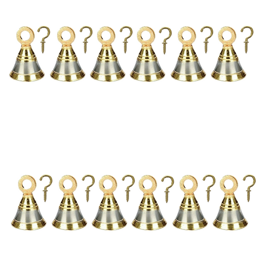 Silver Gold Finish Brass Bells 1.5 Inch for Pooja Room with J Hooks