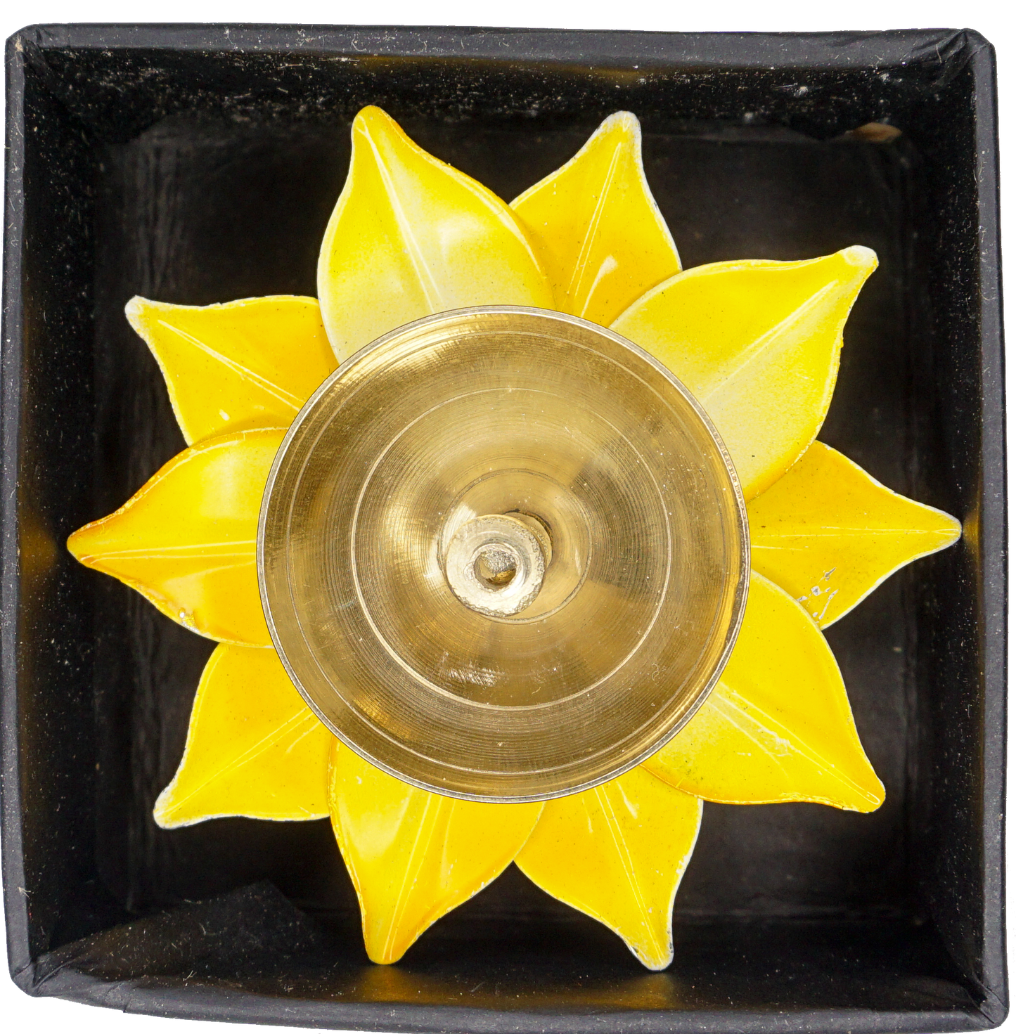 Yellow Brass Lotus Diya (3 Inch) - Traditional Pooja Lamp