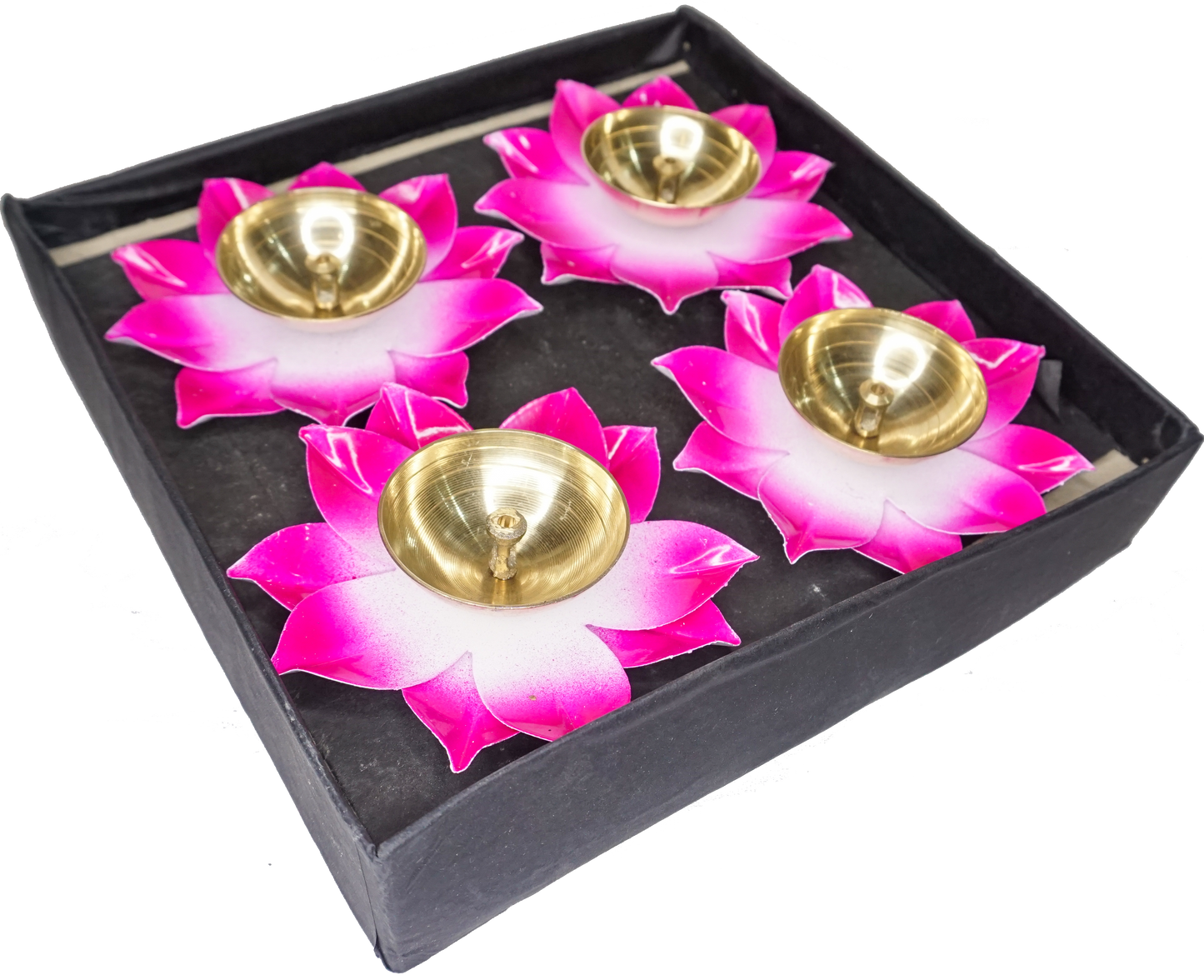 Pink Brass Lotus Diya (4 Inch) - Traditional Pooja Lamp
