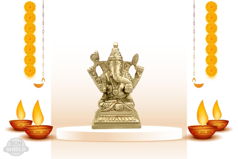 Ganesha Brass Idol Antique Gold Finish (Height 2.75 inch)