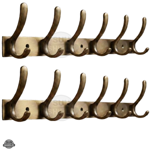 Wall-Mounted Cloth Hanger – Durable Steel Plate with Aluminum Hooks 6 Pin Antique Finish