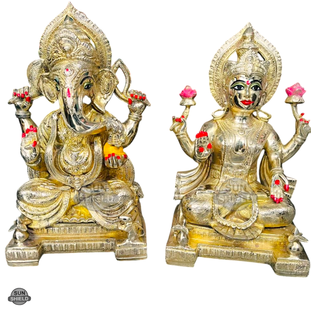 20 Inch Brass Ganesha & Lakshmi Statue Set (36 Kg)