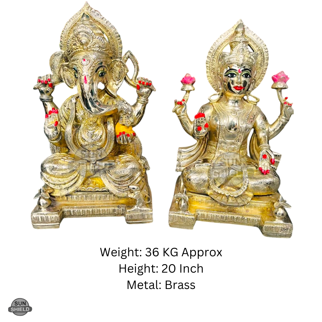20 Inch Brass Ganesha & Lakshmi Statue Set (36 Kg)
