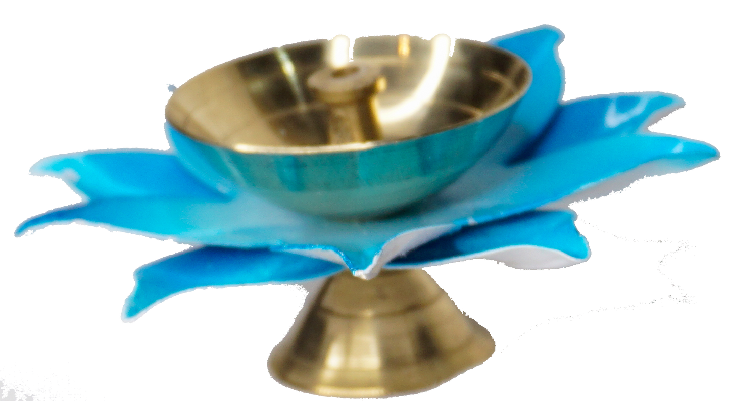 Blue Brass Lotus Diya (3 Inch) - Traditional Pooja Lamp