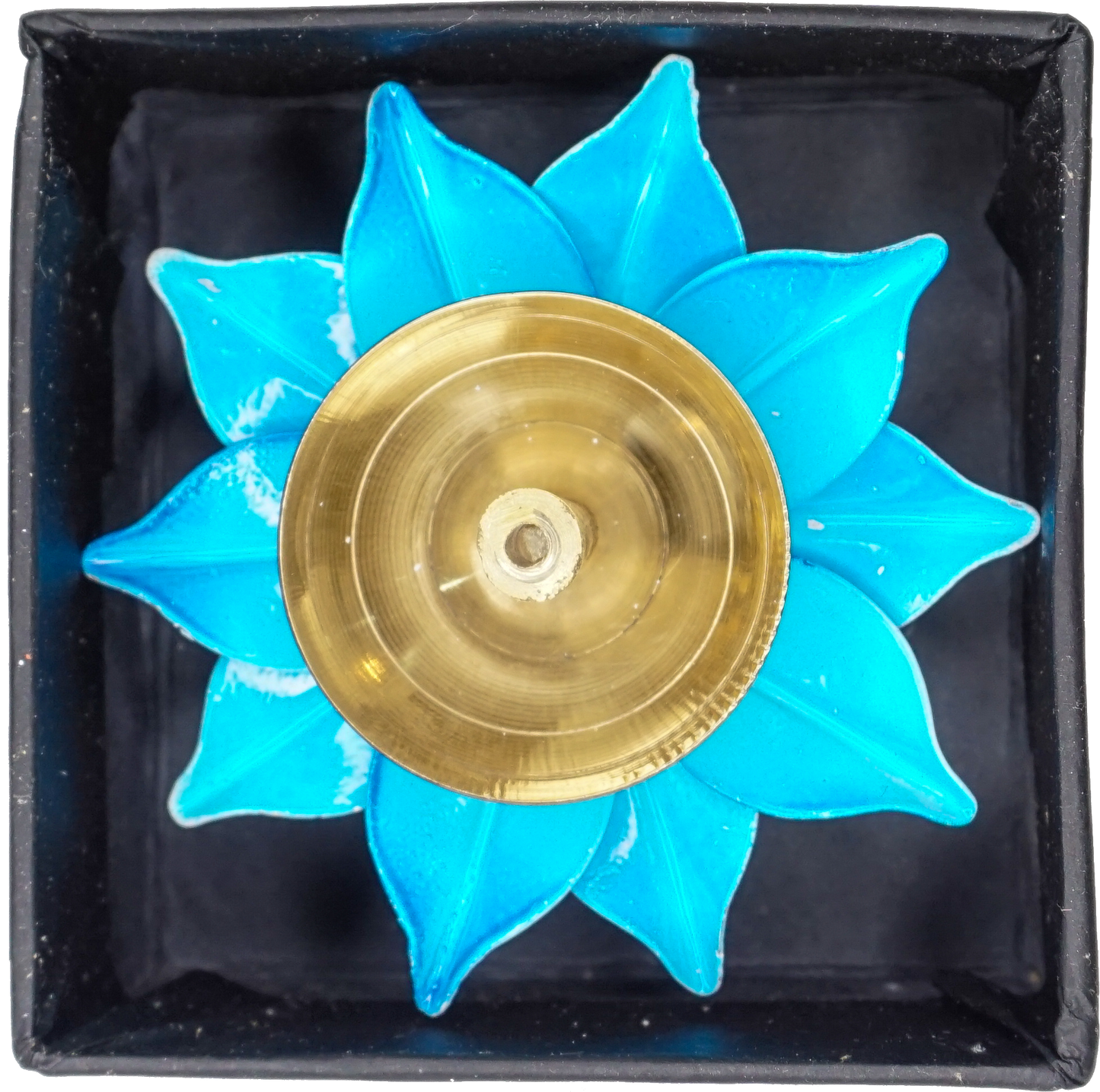 Blue Brass Lotus Diya (3 Inch) - Traditional Pooja Lamp