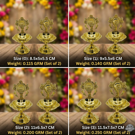 1 Batti Brass Shankh & Chakra Pedestal Diya Set (Pack of 2)