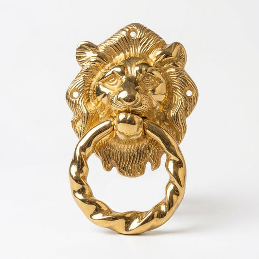 Majestic Lion Head Door Knocker - Polished Gold Finishes