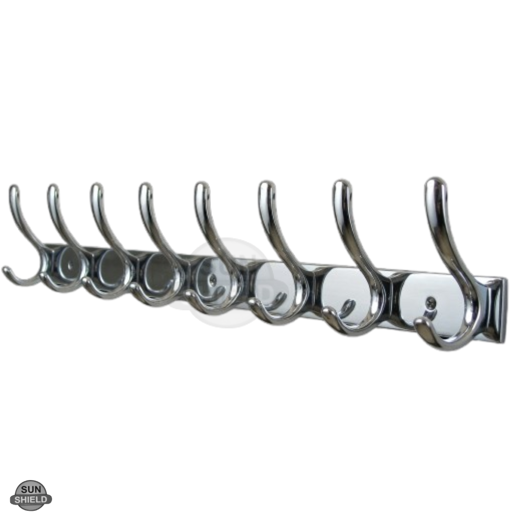 Wall-Mounted Cloth Hanger – Durable Steel Plate with Aluminum Hooks 8 Pin SS Finish