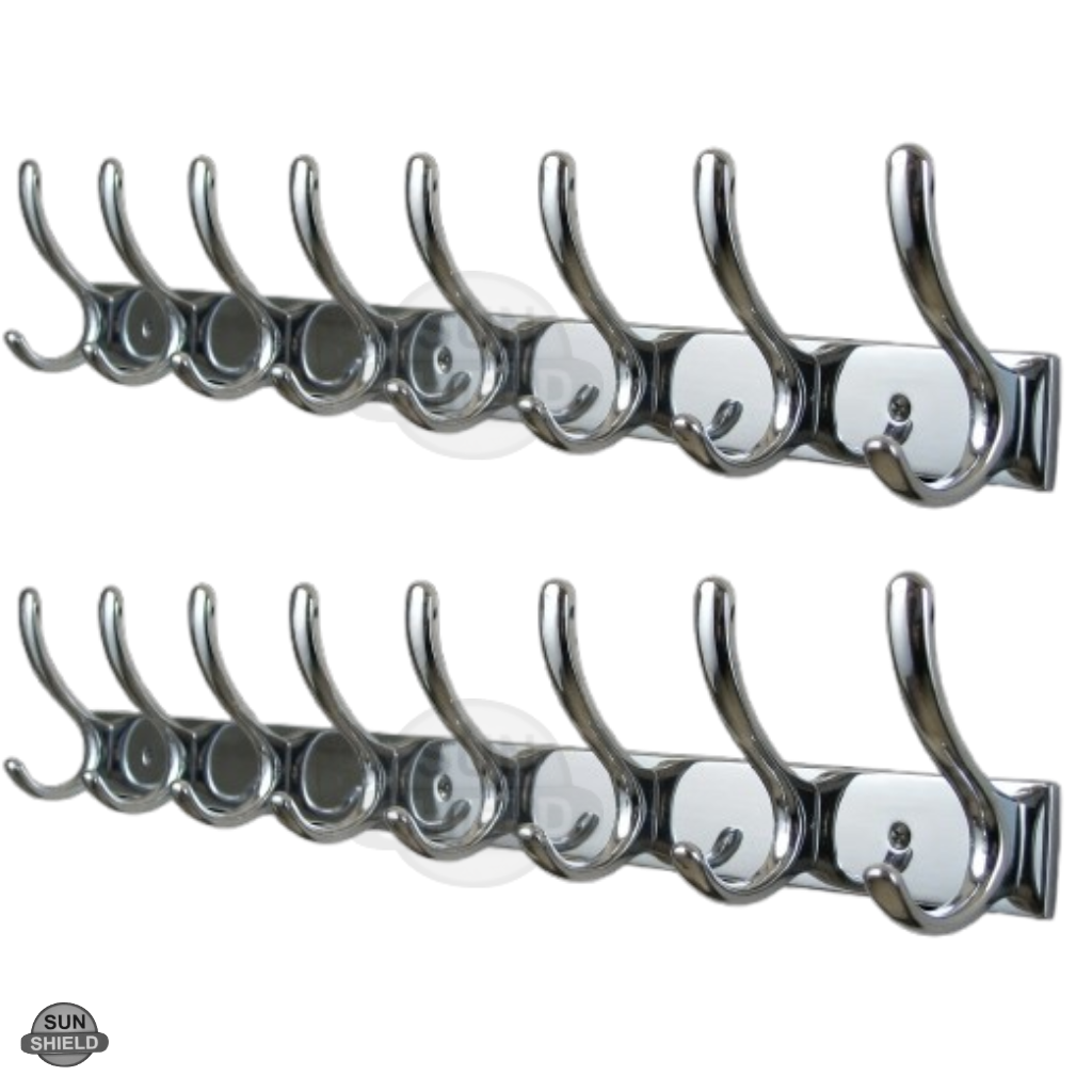 Wall-Mounted Cloth Hanger – Durable Steel Plate with Aluminum Hooks 8 Pin SS Finish