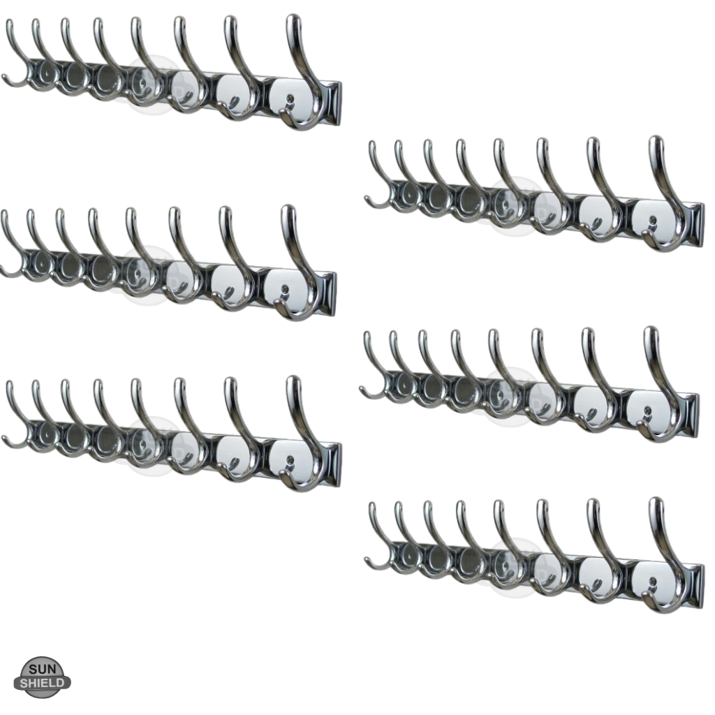 Wall-Mounted Cloth Hanger – Durable Steel Plate with Aluminum Hooks 8 Pin SS Finish