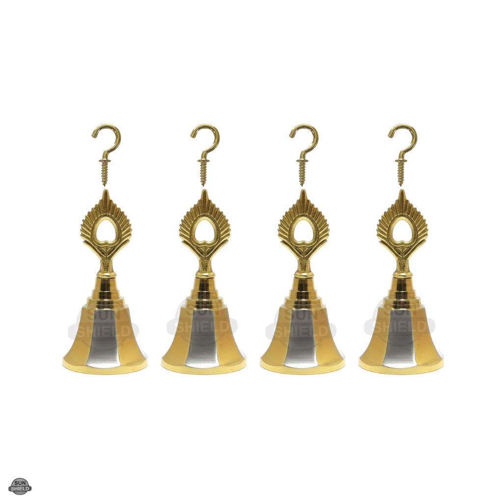 Dual-Tone Silver Gold Peacock Pooja Bell | 3 Inch Decorative Temple Ghanti for Door Hanging