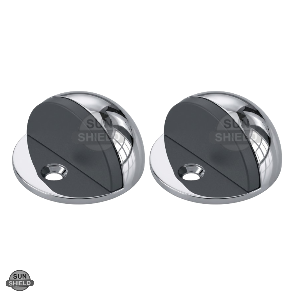 Aluminium Half Moon Door Stopper – Floor Mounted, Polished Chrome Finish