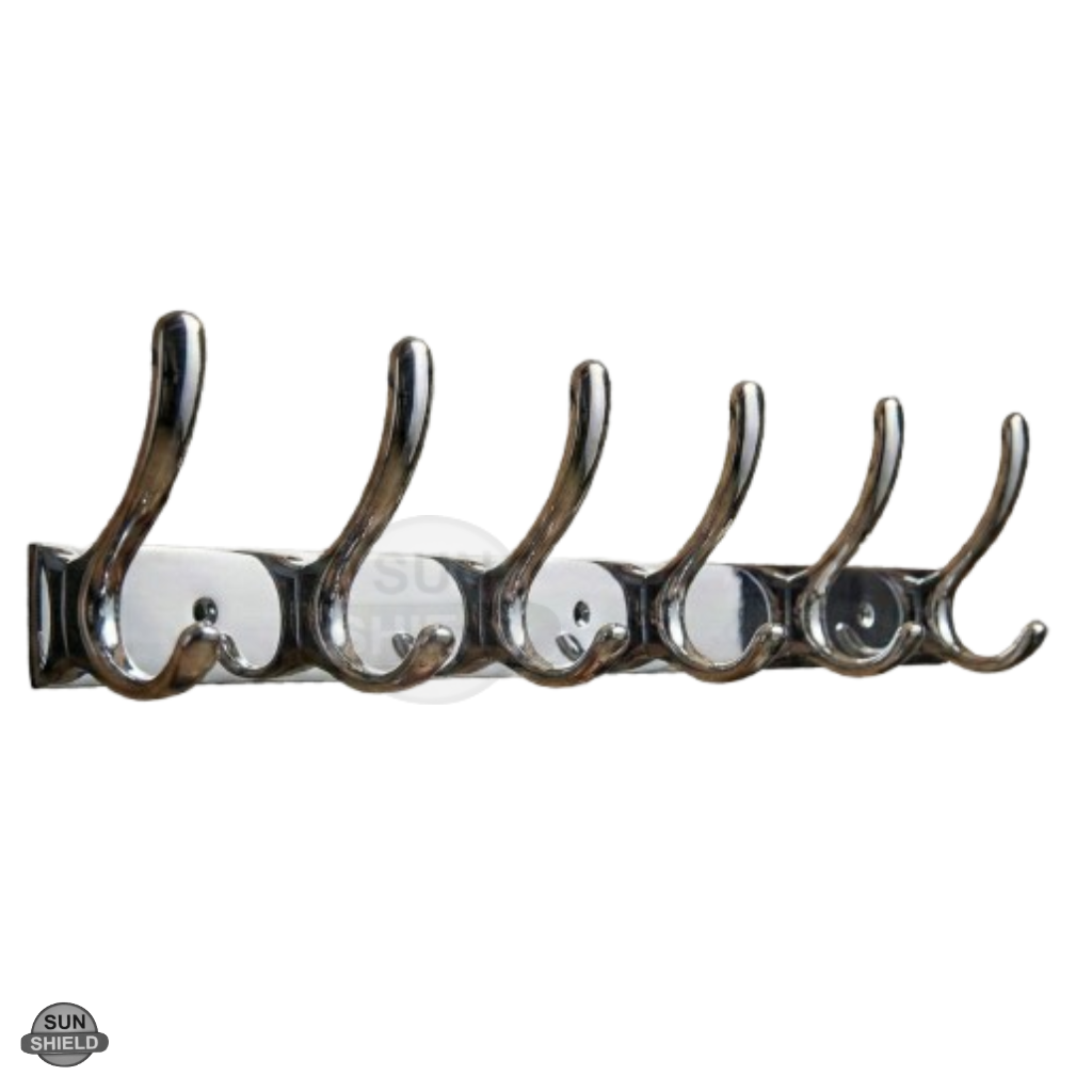 Wall-Mounted Cloth Hanger – Durable Steel Plate with Aluminum Hooks 6 Pin SS Finish