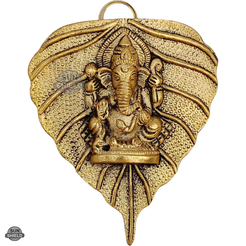 Ganesha On Leaf Wall Hanging Sculpture Small