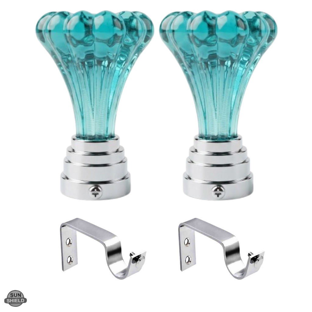 Turquoise Crystal Fluted Finials - Sky Blue
