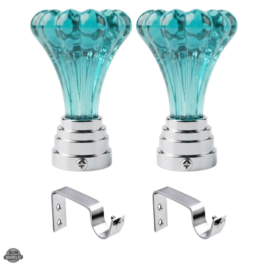 Turquoise Crystal Fluted Finials - Sky Blue