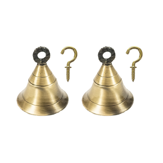 Antique Finish Brass Bells for Pooja Room with J Hooks