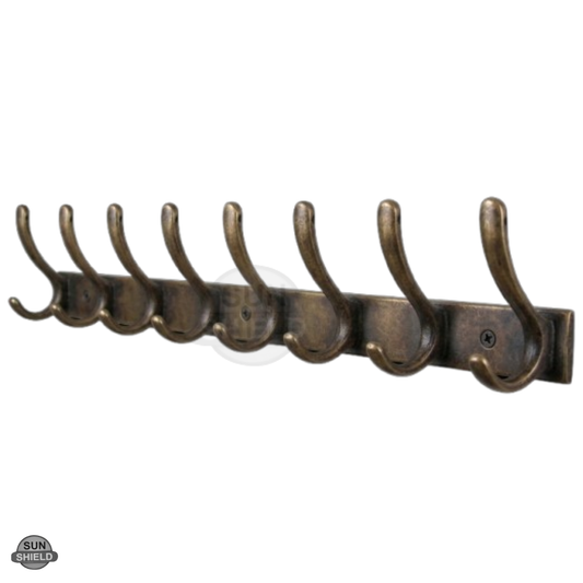 Wall-Mounted Cloth Hanger – Durable Steel Plate with Aluminum Hooks 8 Pin Antique Finish