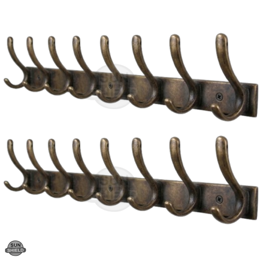 Wall-Mounted Cloth Hanger – Durable Steel Plate with Aluminum Hooks 8 Pin Antique Finish