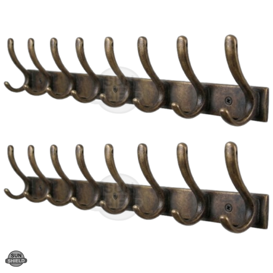 Wall-Mounted Cloth Hanger – Durable Steel Plate with Aluminum Hooks 8 Pin Antique Finish