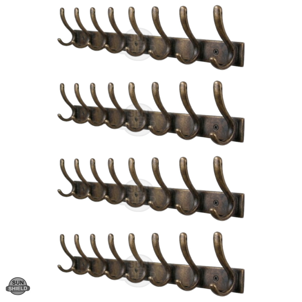 Wall-Mounted Cloth Hanger – Durable Steel Plate with Aluminum Hooks 8 Pin Antique Finish