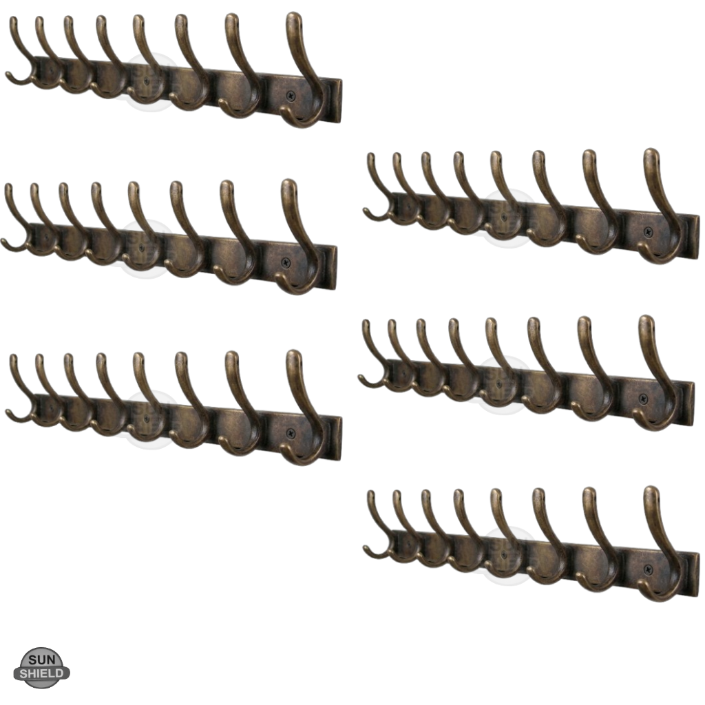 Wall-Mounted Cloth Hanger – Durable Steel Plate with Aluminum Hooks 8 Pin Antique Finish