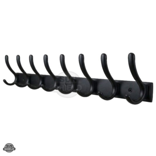 Wall-Mounted Cloth Hanger – Durable Steel Plate with Aluminum Hooks 8 Pin Black Finish