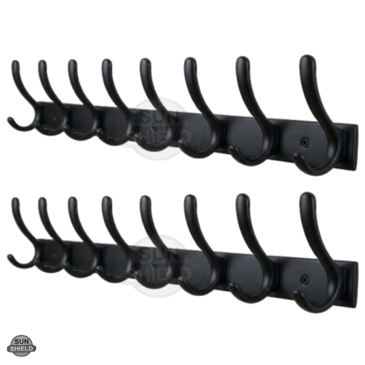 Wall-Mounted Cloth Hanger – Durable Steel Plate with Aluminum Hooks 8 Pin Black Finish