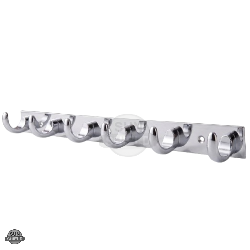 Wall-Mounted Cloth Hanger – Durable Steel Plate with Aluminum Scoop Hooks 6 Pin SS Finish