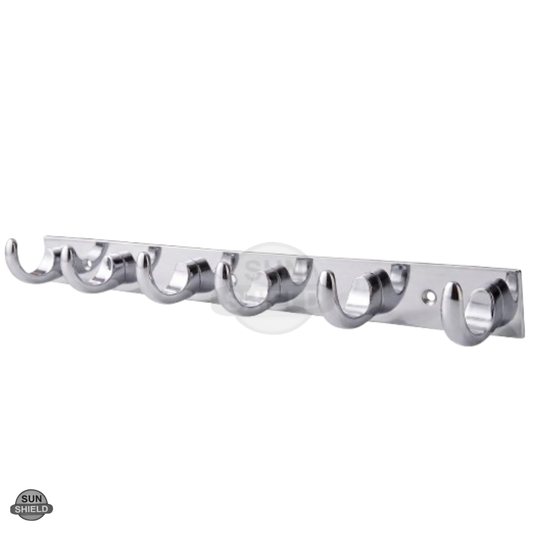 Wall-Mounted Cloth Hanger – Durable Steel Plate with Aluminum Scoop Hooks 6 Pin SS Finish