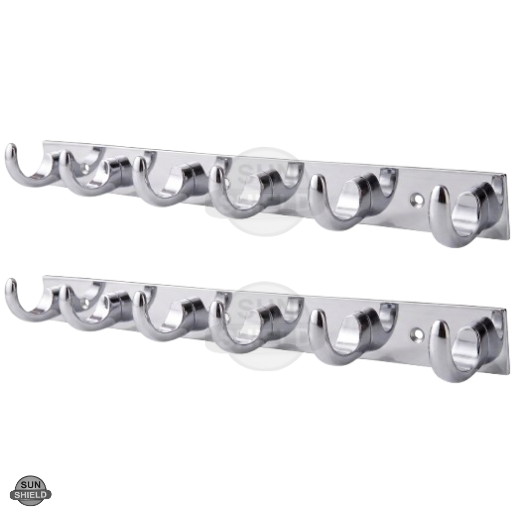 Wall-Mounted Cloth Hanger – Durable Steel Plate with Aluminum Scoop Hooks 6 Pin SS Finish