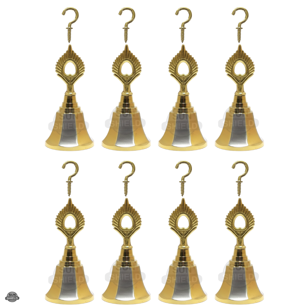 Dual-Tone Silver Gold Peacock Pooja Bell | 3 Inch Decorative Temple Ghanti for Door Hanging