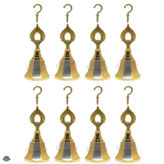 Dual-Tone Silver Gold Peacock Pooja Bell | 3 Inch Decorative Temple Ghanti for Door Hanging