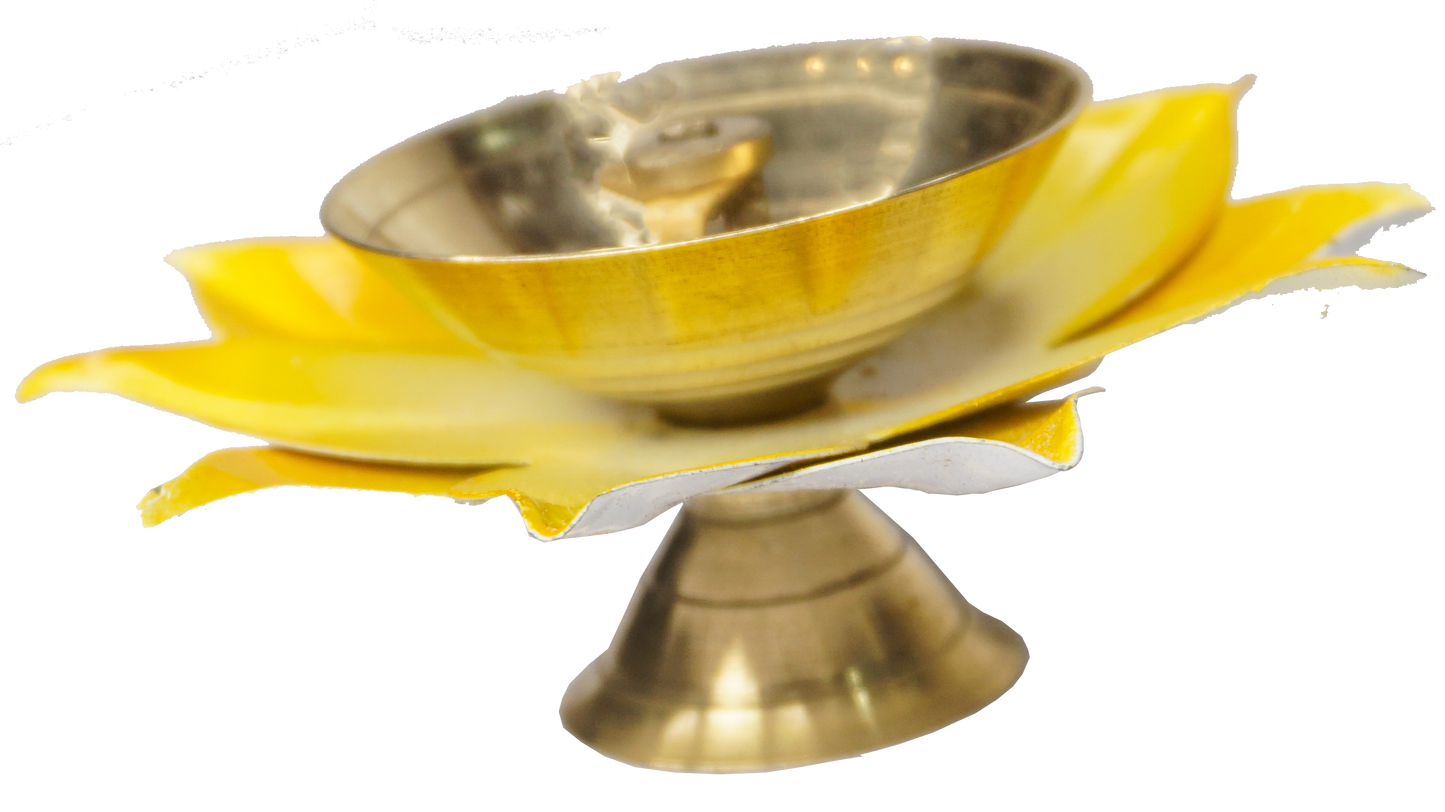 Yellow Brass Lotus Diya (3 Inch) - Traditional Pooja Lamp