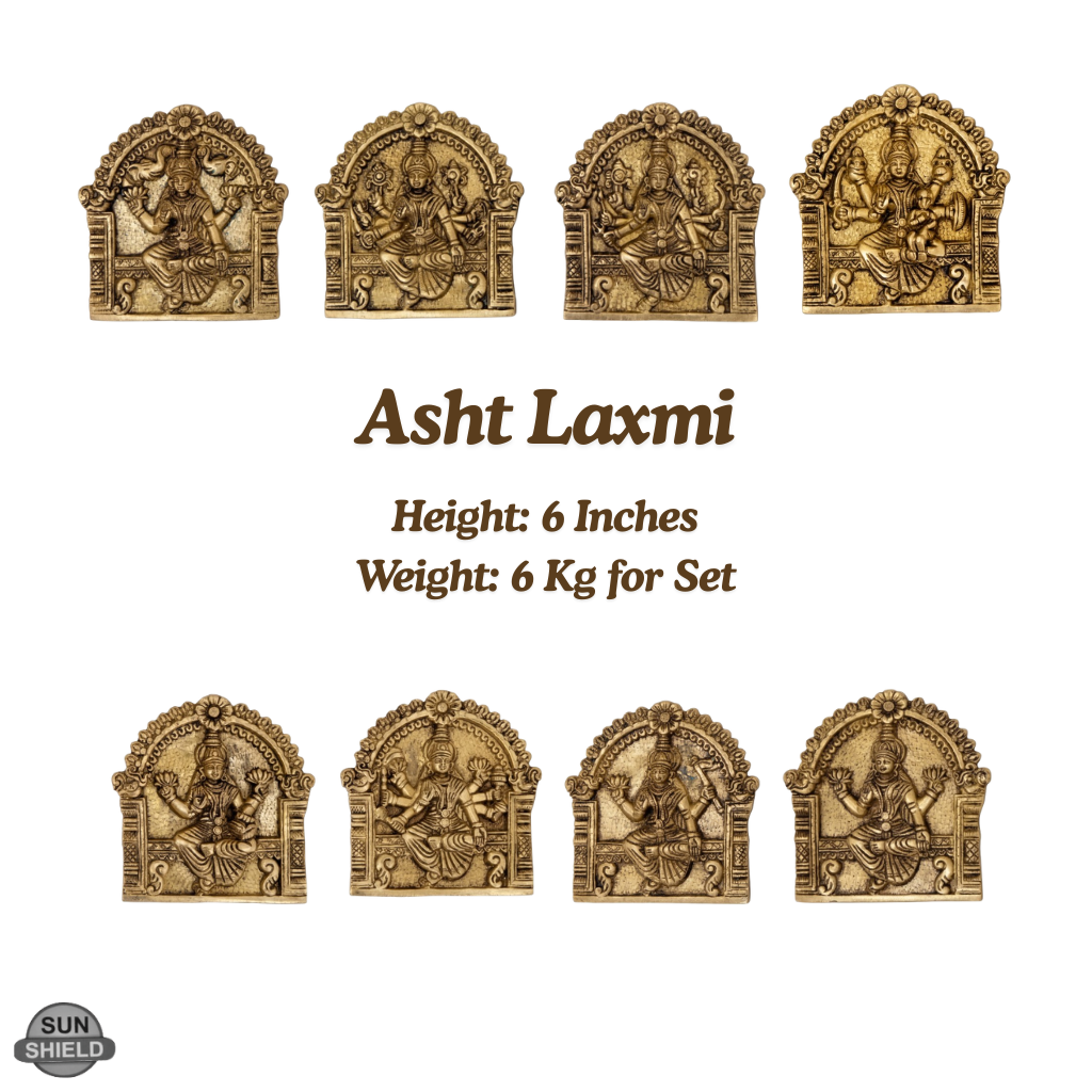 Brass Ashta Lakshmi Wall & Door Hanging Set (8 Pieces) – 6 Inch