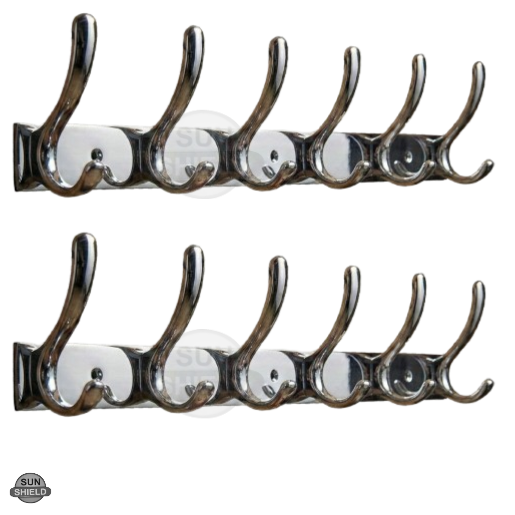 Wall-Mounted Cloth Hanger – Durable Steel Plate with Aluminum Hooks 6 Pin SS Finish