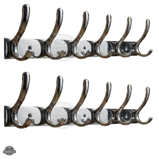 Wall-Mounted Cloth Hanger – Durable Steel Plate with Aluminum Hooks 6 Pin SS Finish