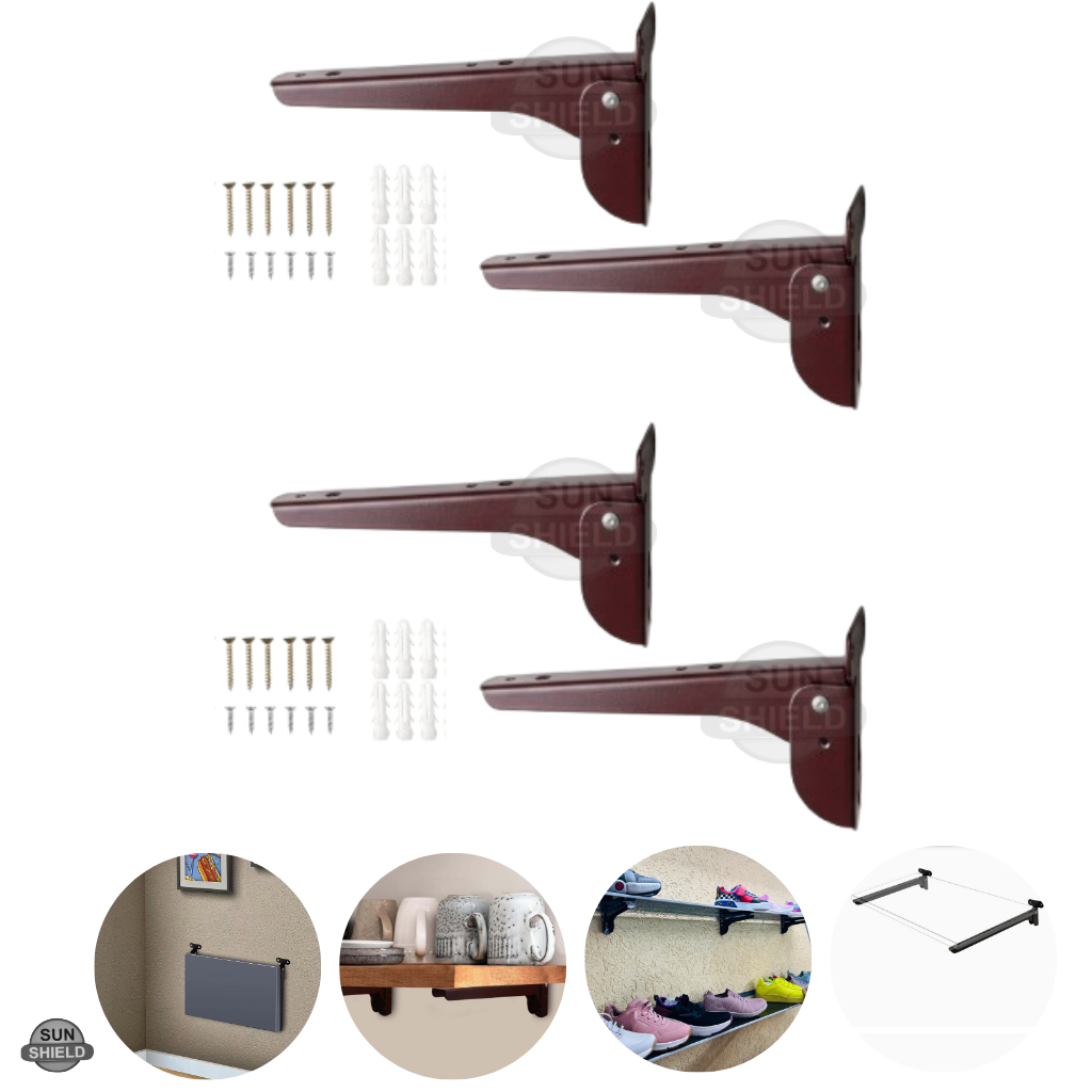 Folding Shelf Bracket, Iron, Brown Finish - 12 Inches