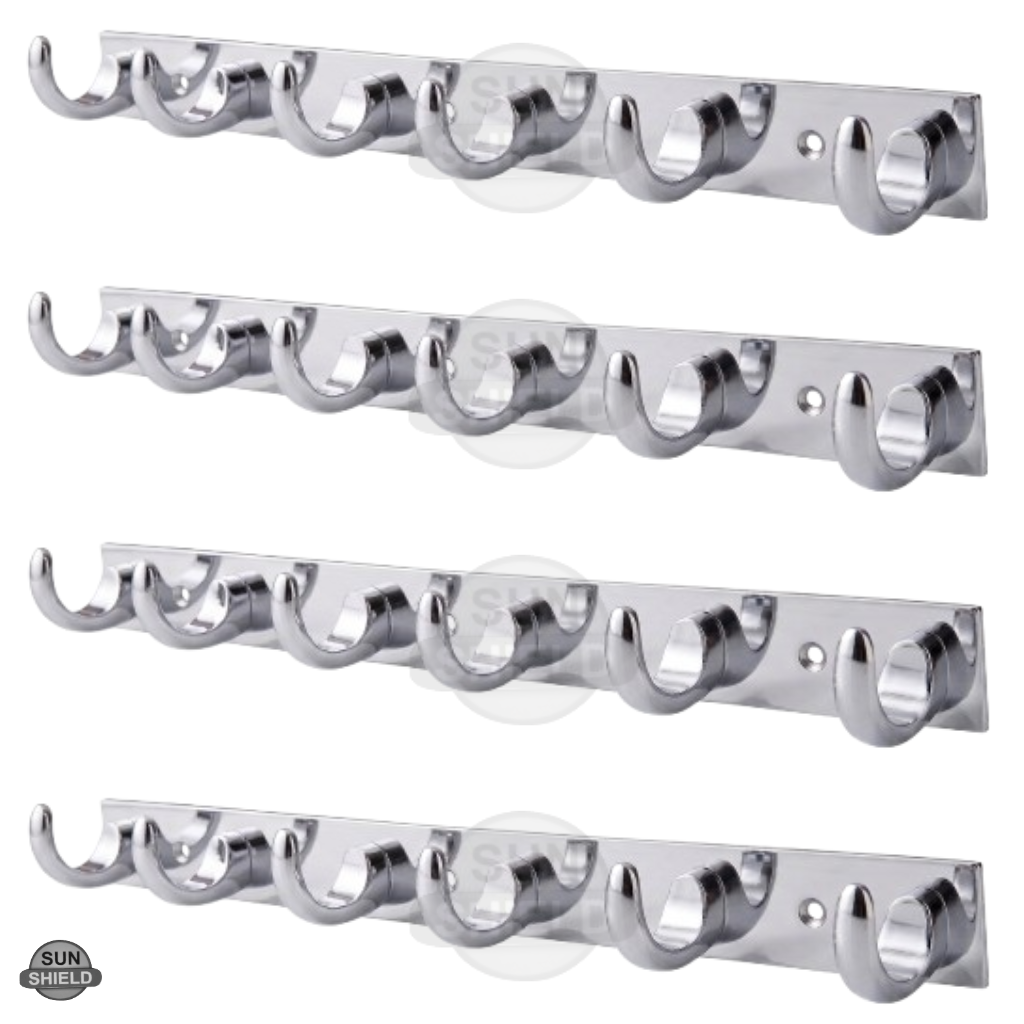 Wall-Mounted Cloth Hanger – Durable Steel Plate with Aluminum Scoop Hooks 6 Pin SS Finish
