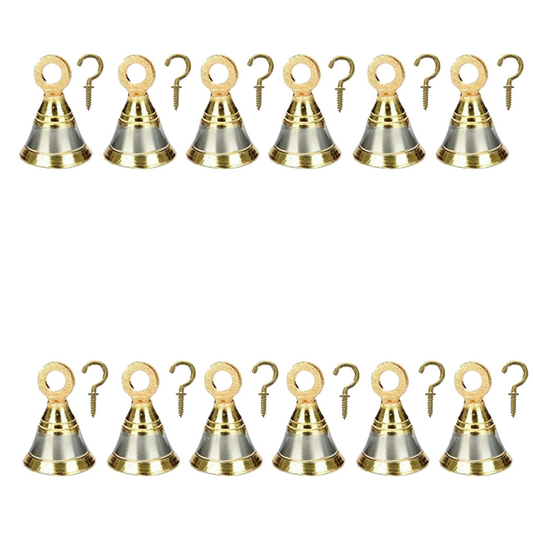 Silver Gold Finish Brass Bells 2 Inch for Pooja Room with J Hooks